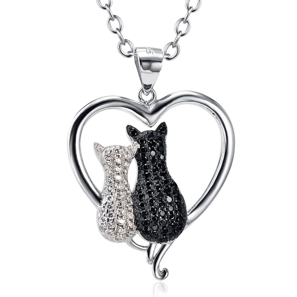 Jewelry - Cat Necklace!  Black and White Cats Sit in a Heart